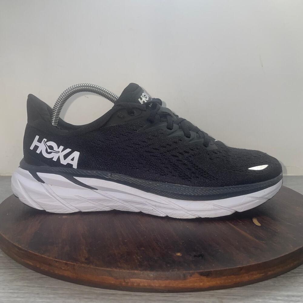 Hoka One One Clifton 8 Women’s 9.5 B Black White Athletic Running Shoes Sneakers